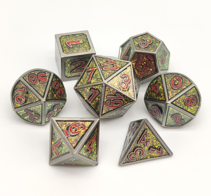 Les matrices polyèdres découpées par main en métal 7 morceaux ont placé pour le RPG de table