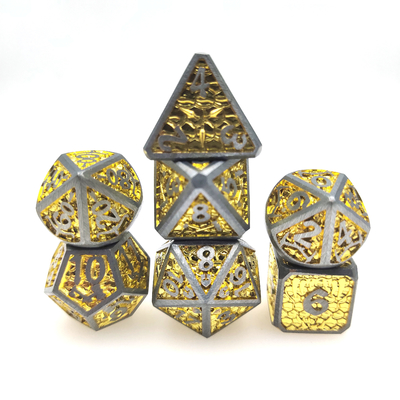 Jeu de dés lumineux de carte commerciale pour mdn ou RPG métal polyédrique or jaune