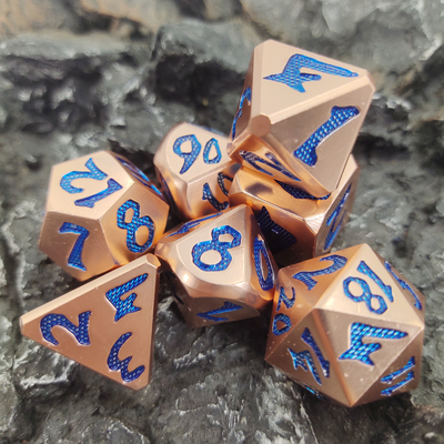 Blue Dice Polyhedral Personnalisation RPG Dice Set OEM Sharp Edge RPG Dice Zinc Gold