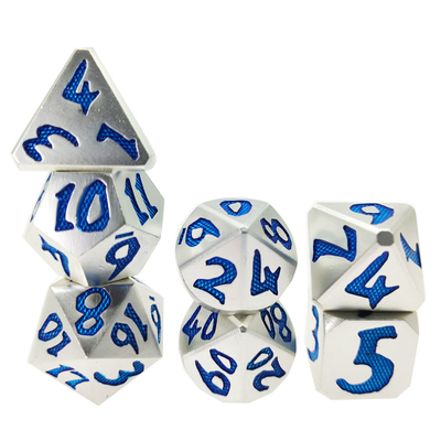Ensemble de 7 pièces de luxe robuste pour donjon et Dragon versant des dés polyédriques bleu argent pour jeu Rpg et mdn