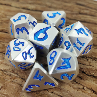 Ensemble de 7 pièces de luxe robuste pour donjon et Dragon versant des dés polyédriques bleu argent pour jeu Rpg et mdn