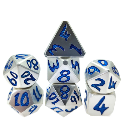 Glow In The Dark Dice Sets de dés polyédriques à meulage manuel sculptés à la main Silver Blue