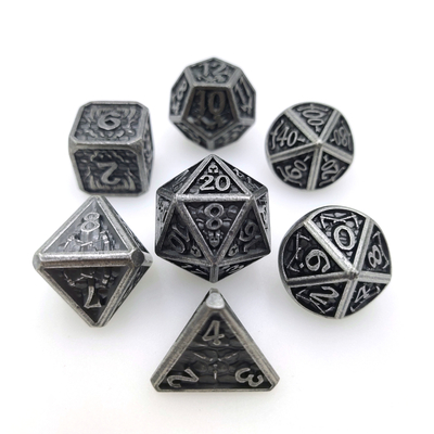 Jeu de dés polyédriques cuprum anti-usure en métal robuste RPG en noir et blanc