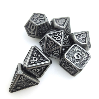 Jeu de dés polyédriques cuprum anti-usure en métal robuste RPG en noir et blanc