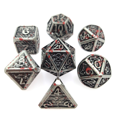 Jeu de dés polyédriques en métal faits à la main pour les jeux Rpg argent et noir