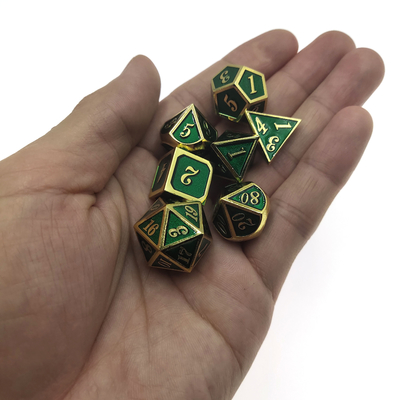Jeu de dés RPG résistant à l'usure placage rose métal dés polyédrique vert doré
