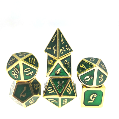 Jeu de dés RPG résistant à l'usure placage rose métal dés polyédrique vert doré