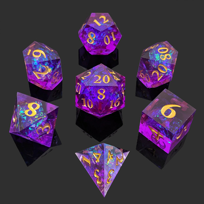 Des dés de résine violette 7 PCS DND Dragon et Donjon Polyédron