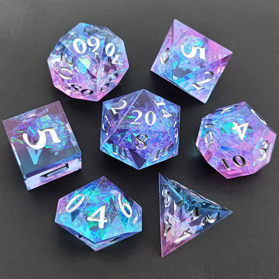 Des dés de résine violette 7 PCS DND Dragon et Donjon Polyédron