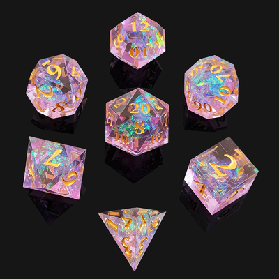 Des dés de résine violette 7 PCS DND Dragon et Donjon Polyédron