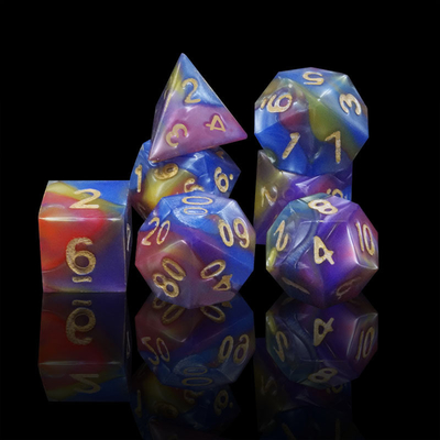 Trois couleurs de résine de marbre Rpg dés avec logo universel