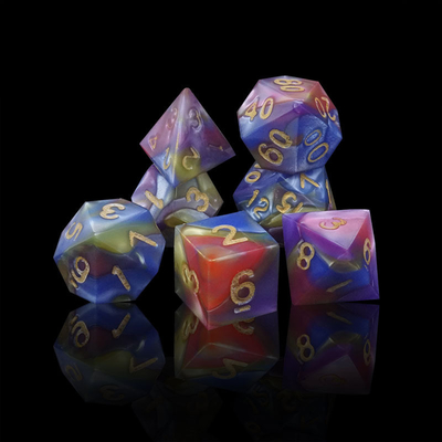 Trois couleurs de résine de marbre Rpg dés avec logo universel