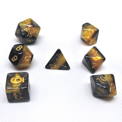 Jeu de dés de RPG en résine de marbre jaune et noir