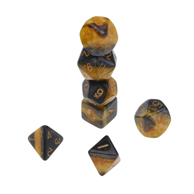 Jeu de dés de RPG en résine de marbre jaune et noir