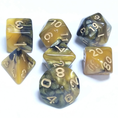 Jeu de dés de RPG en résine de marbre jaune et noir