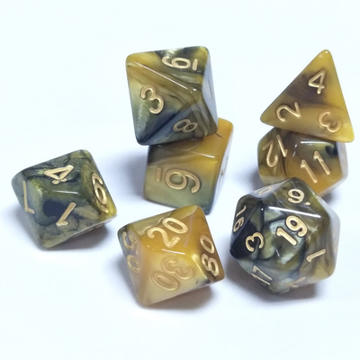 Jeu de dés de RPG en résine de marbre jaune et noir