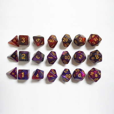 Rouge, violet et noir trois couleurs de résine jeu de dés dragon et donjon dnd dés