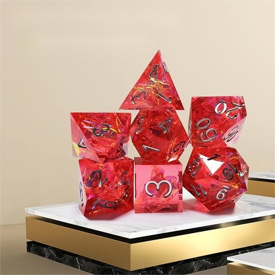 Résine rouge fantôme et feuille d'or Résine jeu de dés Dragon et donjon