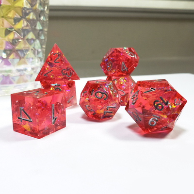 Résine rouge fantôme et feuille d'or Résine jeu de dés Dragon et donjon