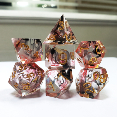 Rouge et noir Foil mélangé cristaux de fumée Résine Boarding Dice Set dnd dés