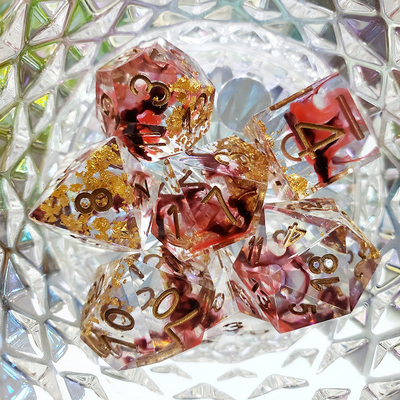 Rouge et noir Foil mélangé cristaux de fumée Résine Boarding Dice Set dnd dés