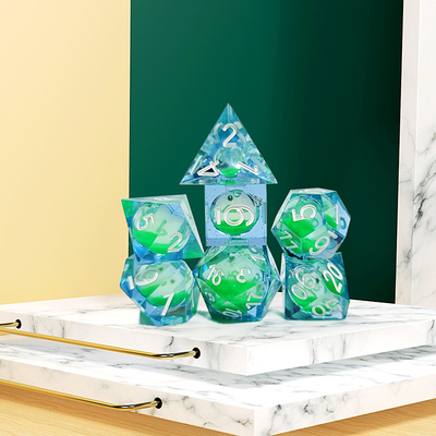 Sable liquide vert résine multi-noodle jeu de tablettes jeu de dés dnd dés