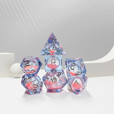 Sable rose à débit bleu en résine de cristal à plusieurs côtés, fait à la main