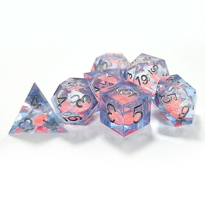 Sable rose à débit bleu en résine de cristal à plusieurs côtés, fait à la main