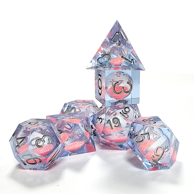 Sable rose à débit bleu en résine de cristal à plusieurs côtés, fait à la main