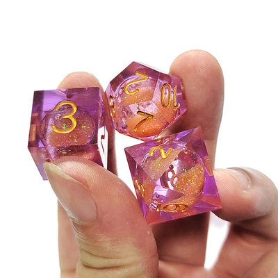 Orange sable coulant violet résine cristalline polyédrique dés multi-noodle tablette jeu de dés ensemble
