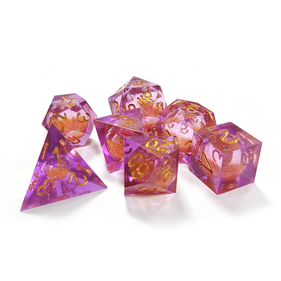 Orange sable coulant violet résine cristalline polyédrique dés multi-noodle tablette jeu de dés ensemble