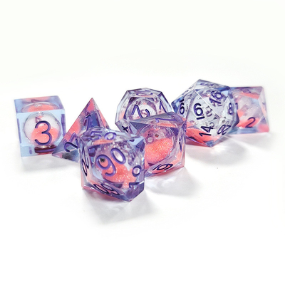 Résine de sable liquide rose à débit de résine à dés polyédrique multi - jeu de dés de tablettes à nouilles