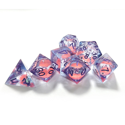 Résine de sable liquide rose à débit de résine à dés polyédrique multi - jeu de dés de tablettes à nouilles