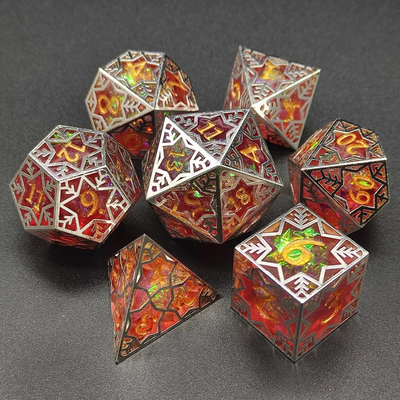 Résine violette et cadre métallique de flocon de neige jeu de rôle de table spécifique à plusieurs côtés jeu de dés