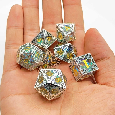 Résine violette et cadre métallique de flocon de neige jeu de rôle de table spécifique à plusieurs côtés jeu de dés