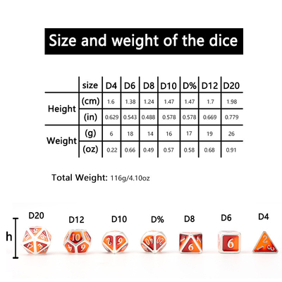 Jeu de dés en métal DND personnalisé, couleur polyédrique solide, jeu de dés en métal avec numéros en argent, utilisé pour le jeu d'échecs D &amp; D