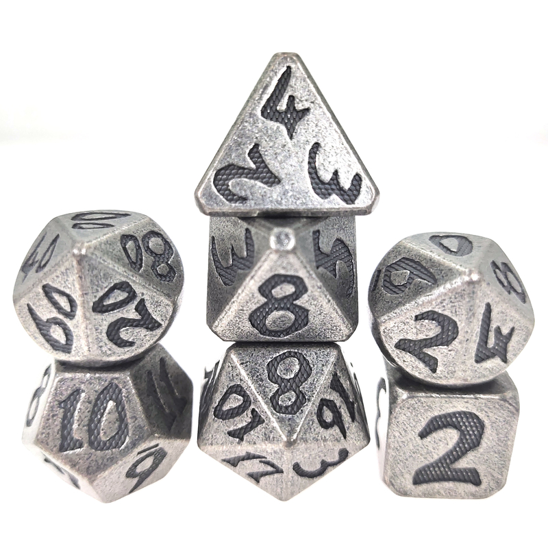 Jeu de dés pour le MDN ou RPG jeu de dés sculpté à la main léger métal de luxe