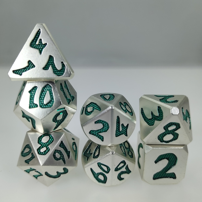 Le poids léger pour des matrices de RPG de collection a placé le jeu unique portatif de matrices en métal en métal argenté vert pour Dnd