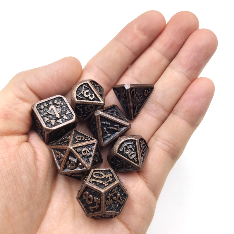 Mini jeu de dés Rpg en métal polyédrique en résine non toxique pour Collection Cuprum noir et argent