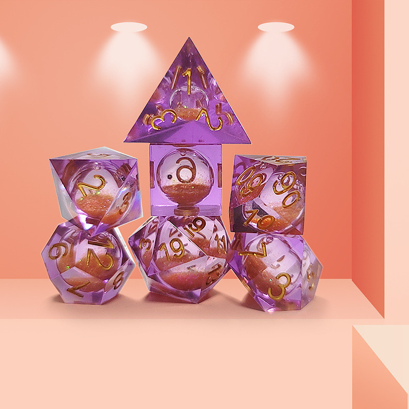Orange sable coulant violet résine cristalline polyédrique dés multi-noodle tablette jeu de dés ensemble