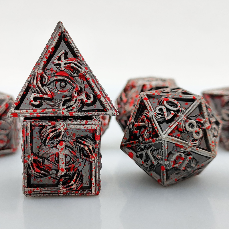 Des dés polyédriques en métal de luxe 8 couleurs actives TRPG Donjons et dragons